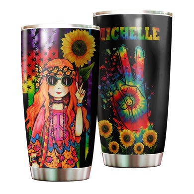 Camellia Personalized Color Girl Hippie Girl And Sunflower Stainless Steel Tumbler-Double-Walled Insulation Travel Cup With Lid