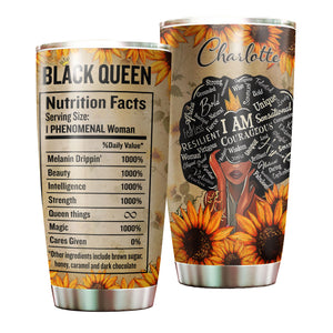 Camellia Personalized Black Queen Stainless Steel Tumbler - Double-Walled Insulation Vacumm Flask - Gift For Black Queen, International Women's Day, Hippie Girls 02