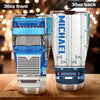 Camellia Personalized Blue Truck Stainless Steel Tumbler - Double-Walled Insulation Vacumm Flask - Gift For Truck Drivers Gift