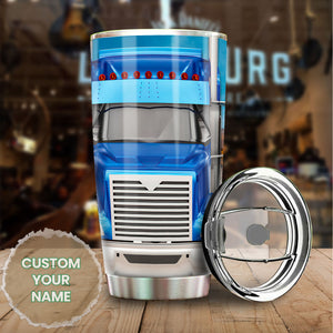 Camellia Personalized Blue Truck Stainless Steel Tumbler - Double-Walled Insulation Vacumm Flask - Gift For Truck Drivers Gift