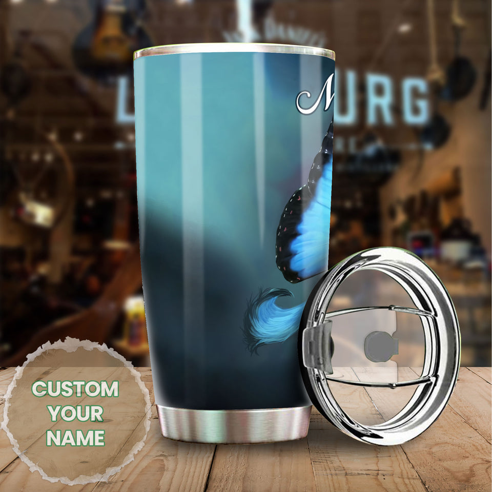 Camellia Personalized Horse Butterfly Stainless Steel Tumbler - Double-Walled Insulation Vacumm Flask - Gift For Horse Lovers, Cowgirls, Cowboys, Perfect Christmas, Thanksgiving Gift
