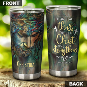 Camellia Persionalized 3D Christ Strengthens Stainless Steel Tumbler - Customized Double - Walled Insulation Thermal Cup With Lid Gift For Christian