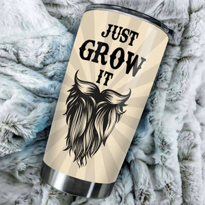 Camellia Persionalized 3D Beard Just Grow It Stainless Steel Tumbler - Customized Double - Walled Insulation Travel Thermal Cup With Lid