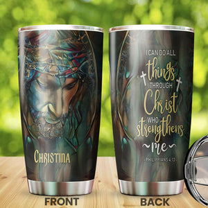 Camellia Persionalized 3D Christ Strengthens Stainless Steel Tumbler - Customized Double - Walled Insulation Thermal Cup With Lid Gift For Christian