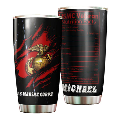 Camellia Personalized Marine Corps Nutrition Facts Stainless Steel Tumbler-Sweat-Proof Double Wall Travel Cup With Lid