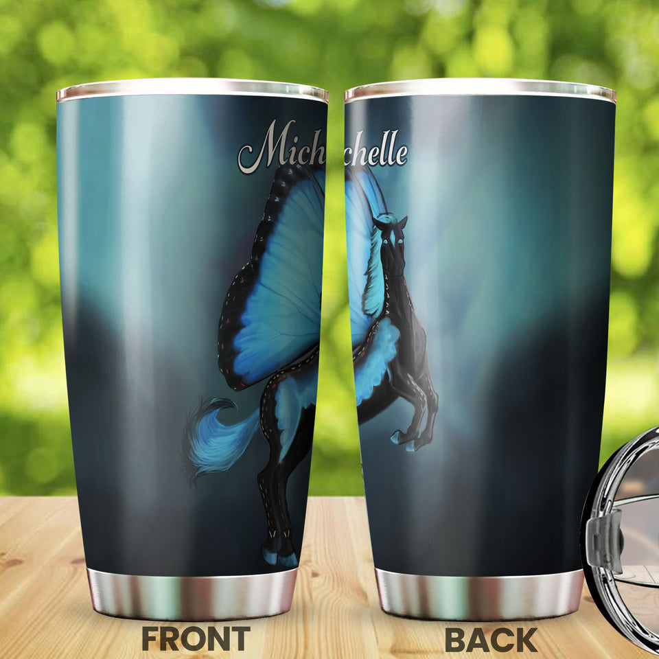 Camellia Personalized Horse Butterfly Stainless Steel Tumbler - Double-Walled Insulation Vacumm Flask - Gift For Horse Lovers, Cowgirls, Cowboys, Perfect Christmas, Thanksgiving Gift