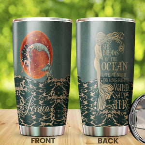 Camellia Personalized Mermaid She Dream Of The Ocean Stainless Steel Tumbler-Double-Walled Insulation Travel Cup With Lid 02