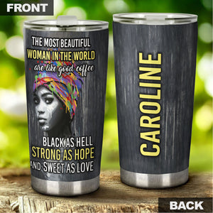 Camellia Personalized Black Women Stainless Steel Tumbler - Double-Walled Insulation Vacumm Flask - Gift For Black Queen, International Women's Day, Hippie Girls