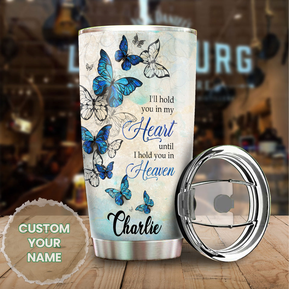 Camellia Personalized Butterfly Hold You In Heaven Stainless Steel Tumbler - Double-Walled Insulation Vacumm Flask - For Thanksgiving, Memorial Day, Christians, Christmas Gift
