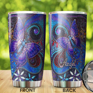 Camellia Personalized Butterfly  Ceramics Style Stainless Steel Tumbler - Double-Walled Insulation Vacumm Flask - For Thanksgiving, Memorial Day, Christians, Christmas Gift