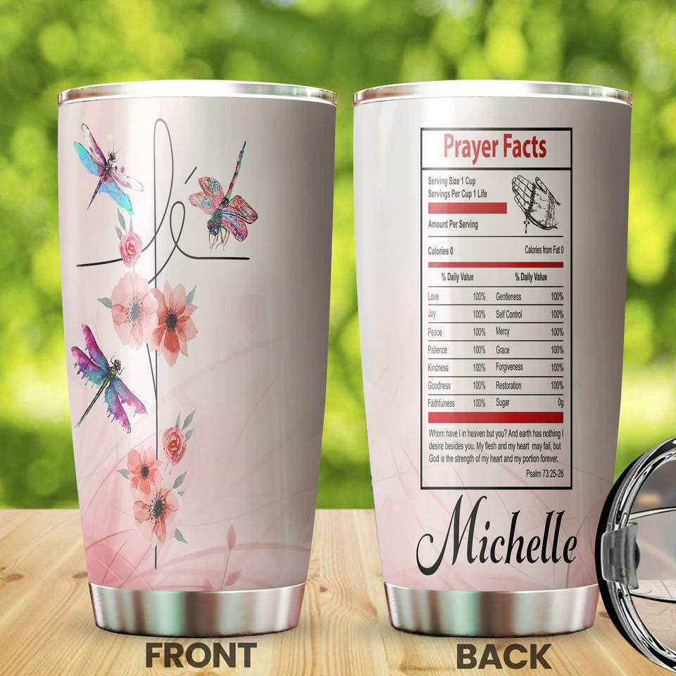 Camellia Personalized Dragonfly Flower Prayer Fact Stainless Steel Tumbler - Customized Double-Walled Insulation Travel Thermal Cup With Lid
