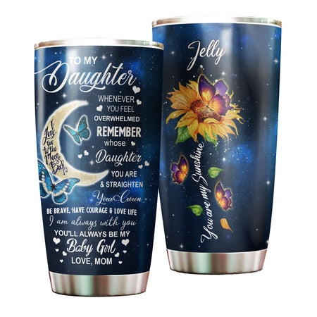 Camellia Personalized Blue Butterfly To My Daughter Stainless Steel Tumbler - Double-Walled Insulation Vacumm Flask - For Thanksgiving, Memorial Day, Daughter Gift