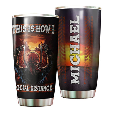 Camellia Personalized Biker Social Distance Stainless Steel Tumbler - Double-Walled Insulation Vacumm Flask - Gift For Bikers, Cycling Lovers