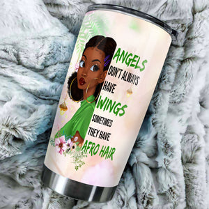 Camellia Personalized 3D Afro Hair Girl Angels Don't Always Have Wings Stainless Steel Tumbler - Customized Double-Walled Insulation Black Live Matter Thermal Cup With Lid