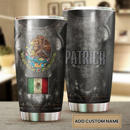 Camellia Persionalized 3D Mexico Armor Stainless Steel Tumbler - Customized Double - Walled Insulation Thermal Cup With Lid