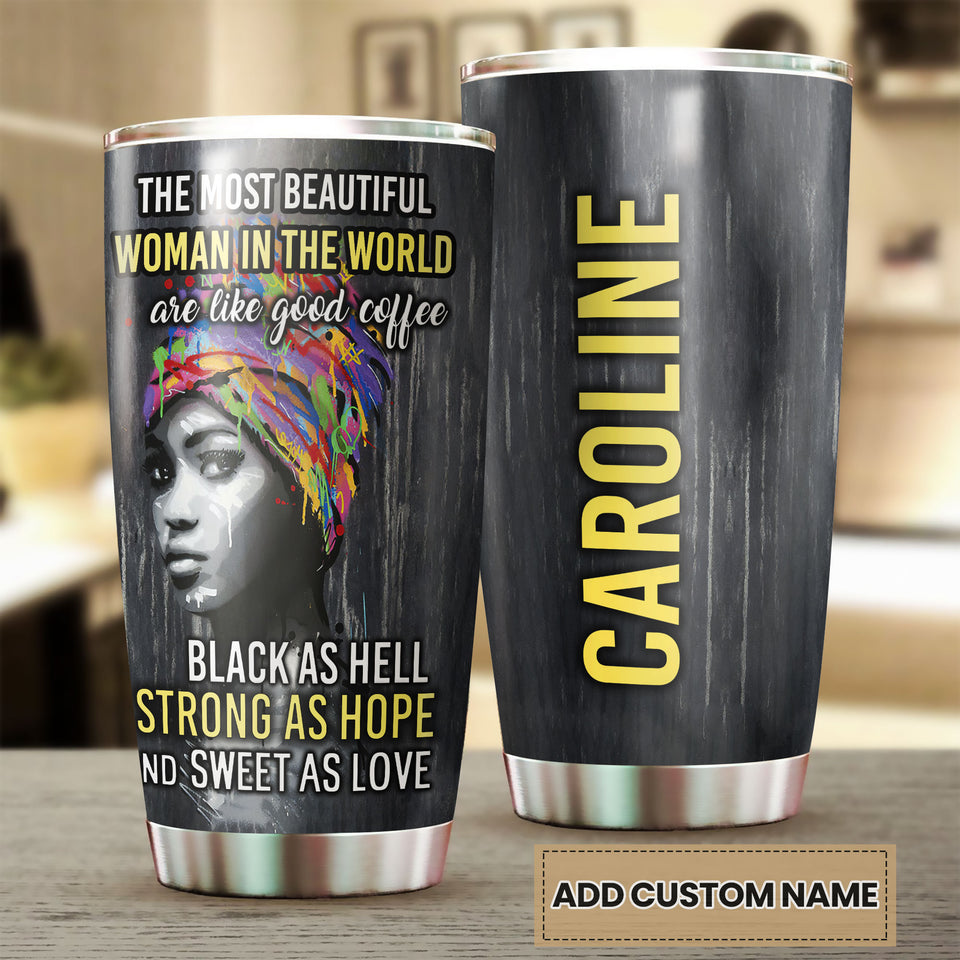 Camellia Personalized Black Women Stainless Steel Tumbler - Double-Walled Insulation Vacumm Flask - Gift For Black Queen, International Women's Day, Hippie Girls