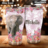 Camellia Personalized Elephant With Colorful Flower Stainless Steel Tumbler-Sweat-Proof Travel Therma Cup With Lid