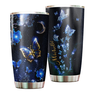 Camellia Personalized Butterfly In Night Sky Stainless Steel Tumbler - Double-Walled Insulation Vacumm Flask - For Thanksgiving, Memorial Day, Christians, Christmas Gift