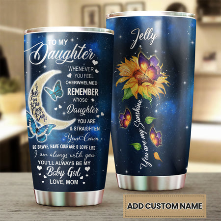 Camellia Personalized Blue Butterfly To My Daughter Stainless Steel Tumbler - Double-Walled Insulation Vacumm Flask - For Thanksgiving, Memorial Day, Daughter Gift