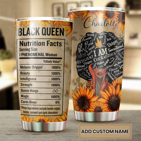 Camellia Personalized Black Queen Stainless Steel Tumbler - Double-Walled Insulation Vacumm Flask - Gift For Black Queen, International Women's Day, Hippie Girls 02