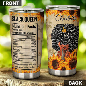 Camellia Personalized Black Queen Stainless Steel Tumbler - Double-Walled Insulation Vacumm Flask - Gift For Black Queen, International Women's Day, Hippie Girls 02