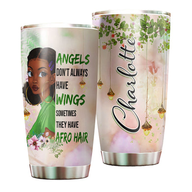 Camellia Personalized 3D Afro Hair Girl Angels Don't Always Have Wings Stainless Steel Tumbler - Customized Double-Walled Insulation Black Live Matter Thermal Cup With Lid