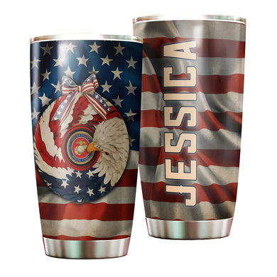 Camellia Personalized American Eagle Marine Corps Stainless Steel Tumbler - Double-Walled Insulation Vacumm Flask - Gift For American Veterans, Christmas, Thanksgiving