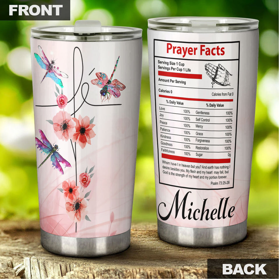 Camellia Personalized Dragonfly Flower Prayer Fact Stainless Steel Tumbler - Customized Double-Walled Insulation Travel Thermal Cup With Lid