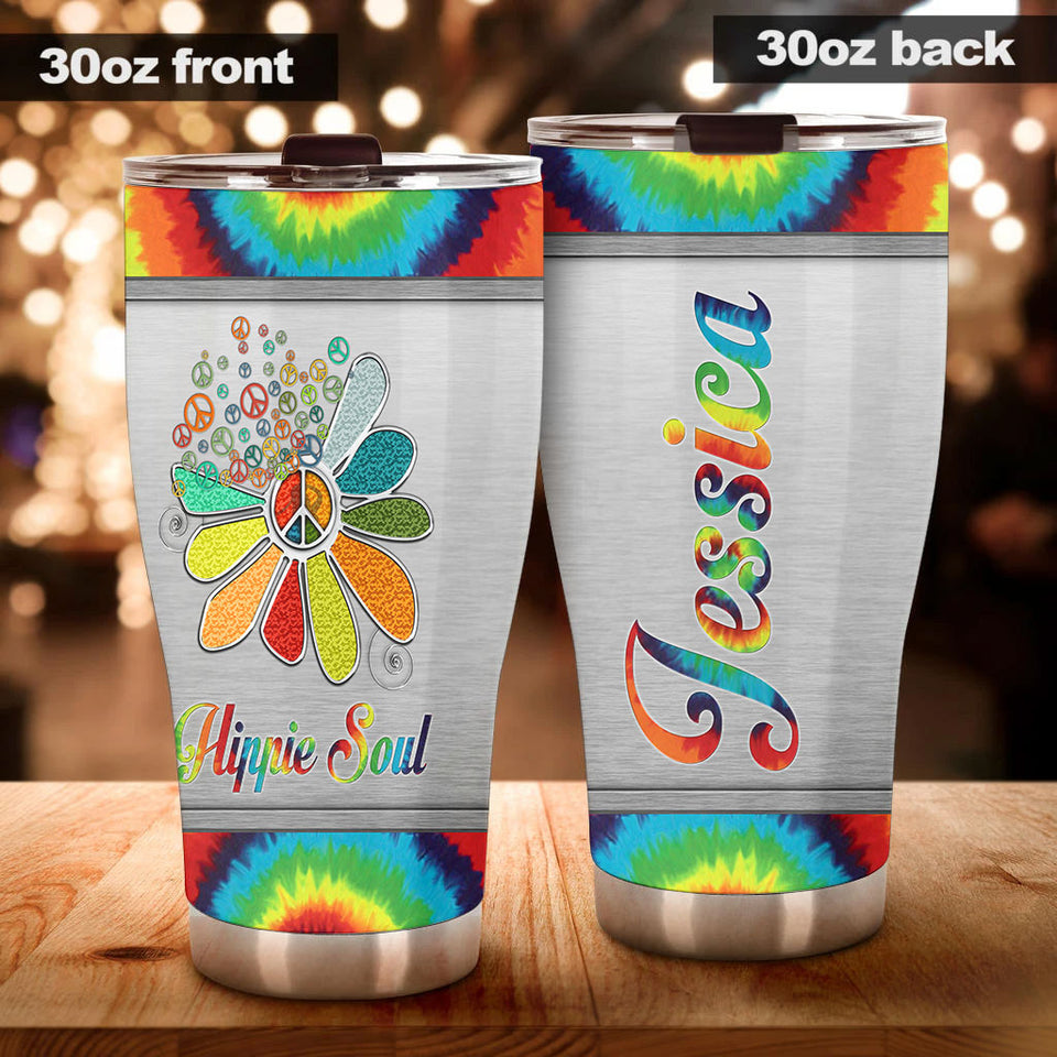 Camellia Persionalized LGBT Sunflower Hippie Soul Stainless Steel Tumbler - Customized Double - Walled Insulation Travel Thermal Cup With Lid