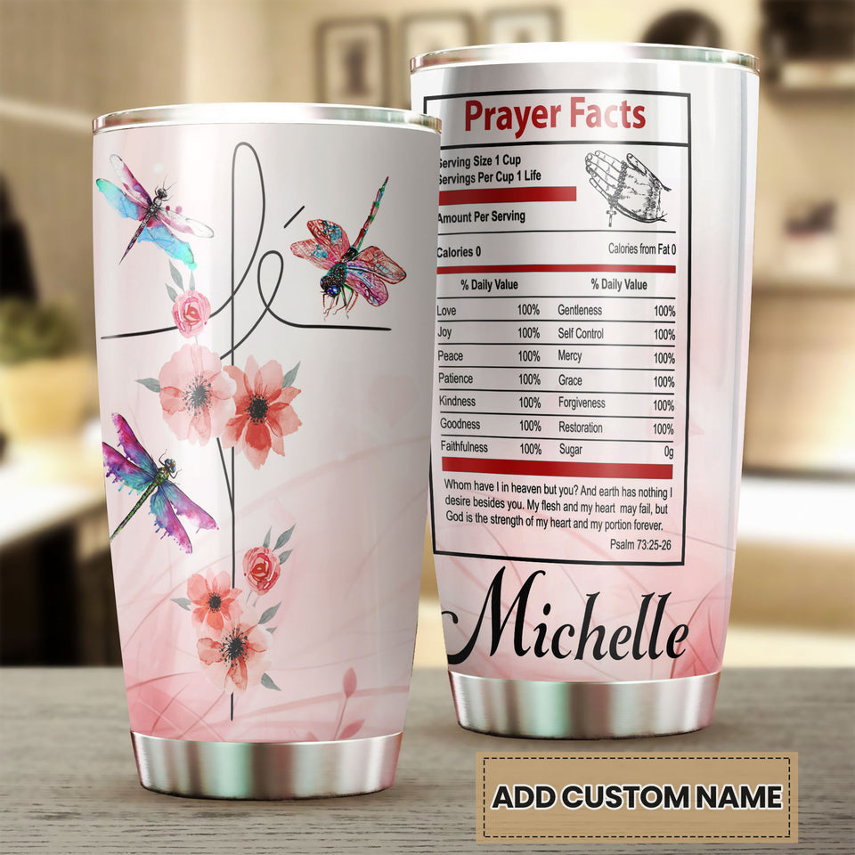 Camellia Personalized Dragonfly Flower Prayer Fact Stainless Steel Tumbler - Customized Double-Walled Insulation Travel Thermal Cup With Lid
