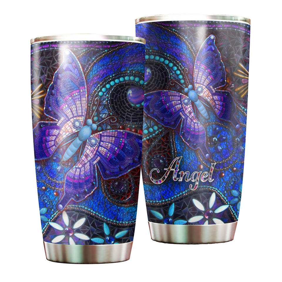 Camellia Personalized Butterfly  Ceramics Style Stainless Steel Tumbler - Double-Walled Insulation Vacumm Flask - For Thanksgiving, Memorial Day, Christians, Christmas Gift