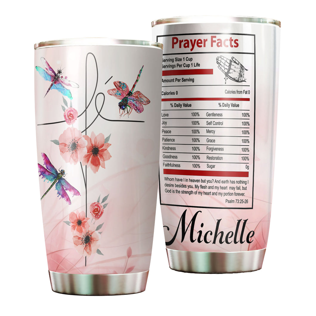 Camellia Personalized Dragonfly Flower Prayer Fact Stainless Steel Tumbler - Customized Double-Walled Insulation Travel Thermal Cup With Lid