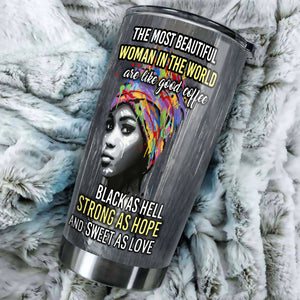 Camellia Personalized Black Women Stainless Steel Tumbler - Double-Walled Insulation Vacumm Flask - Gift For Black Queen, International Women's Day, Hippie Girls