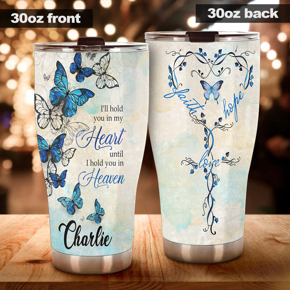 Camellia Personalized Butterfly Hold You In Heaven Stainless Steel Tumbler - Double-Walled Insulation Vacumm Flask - For Thanksgiving, Memorial Day, Christians, Christmas Gift