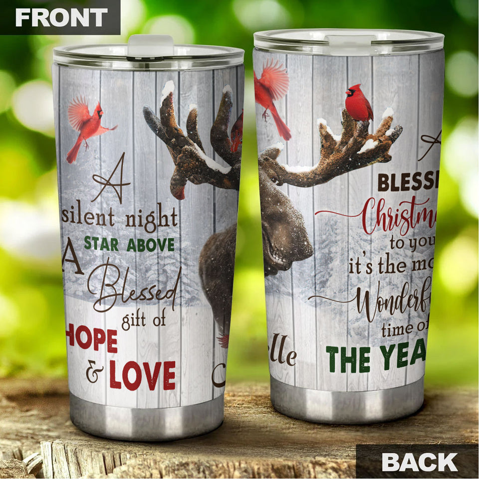 Camellia Personalized Christmas A Silent Night Star Above A Blessed Gift Of Hope And Love Stainless Steel Tumbler - Customized Double-Walled Insulation Travel Thermal Cup With Lid