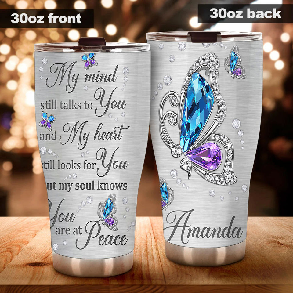 Camellia Personalized Butterfly My Mind Still Talk To You Stainless Steel Tumbler - Double-Walled Insulation Vacumm Flask - For Thanksgiving, Memorial Day, Christians, Christmas Gift