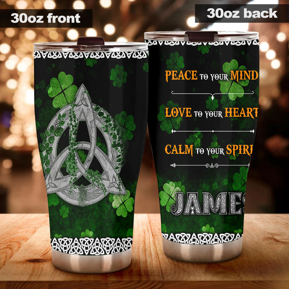 Camellia Personalized Celtic Knot Peace To Your Mind Love To Your Heart Calm To Your Spirit Stainless Steel Tumbler - Customized Double-Walled Insulation Travel Thermal Cup With Lid