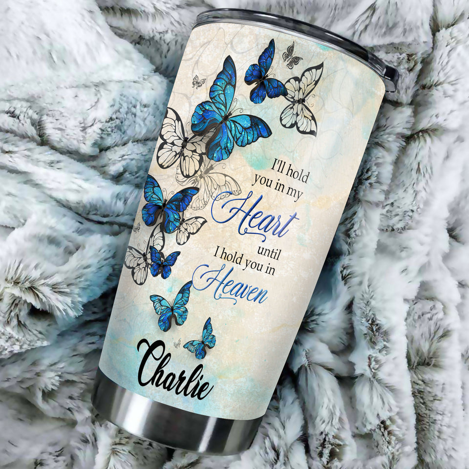 Camellia Personalized Butterfly Hold You In Heaven Stainless Steel Tumbler - Double-Walled Insulation Vacumm Flask - For Thanksgiving, Memorial Day, Christians, Christmas Gift