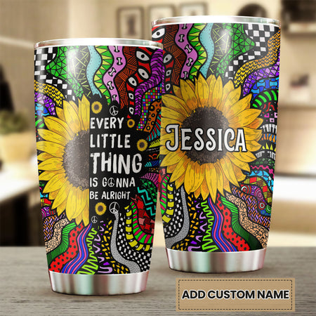 Camellia Personalized Hippie Sunflower Every Little Thing Is Gonna Be Alright Stainless Steel Tumbler-Double-Walled Insulation Travel Cup With Lid