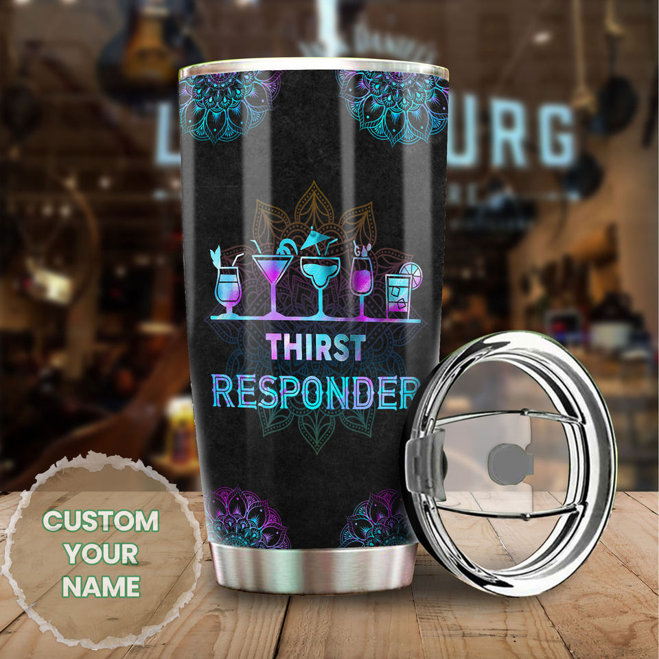Camellia Personalized Mandala Bartender Thirst Responder Stainless Steel Tumbler-Sweat-Proof Double Wall Travel Cup With Lid Gift For Bartender