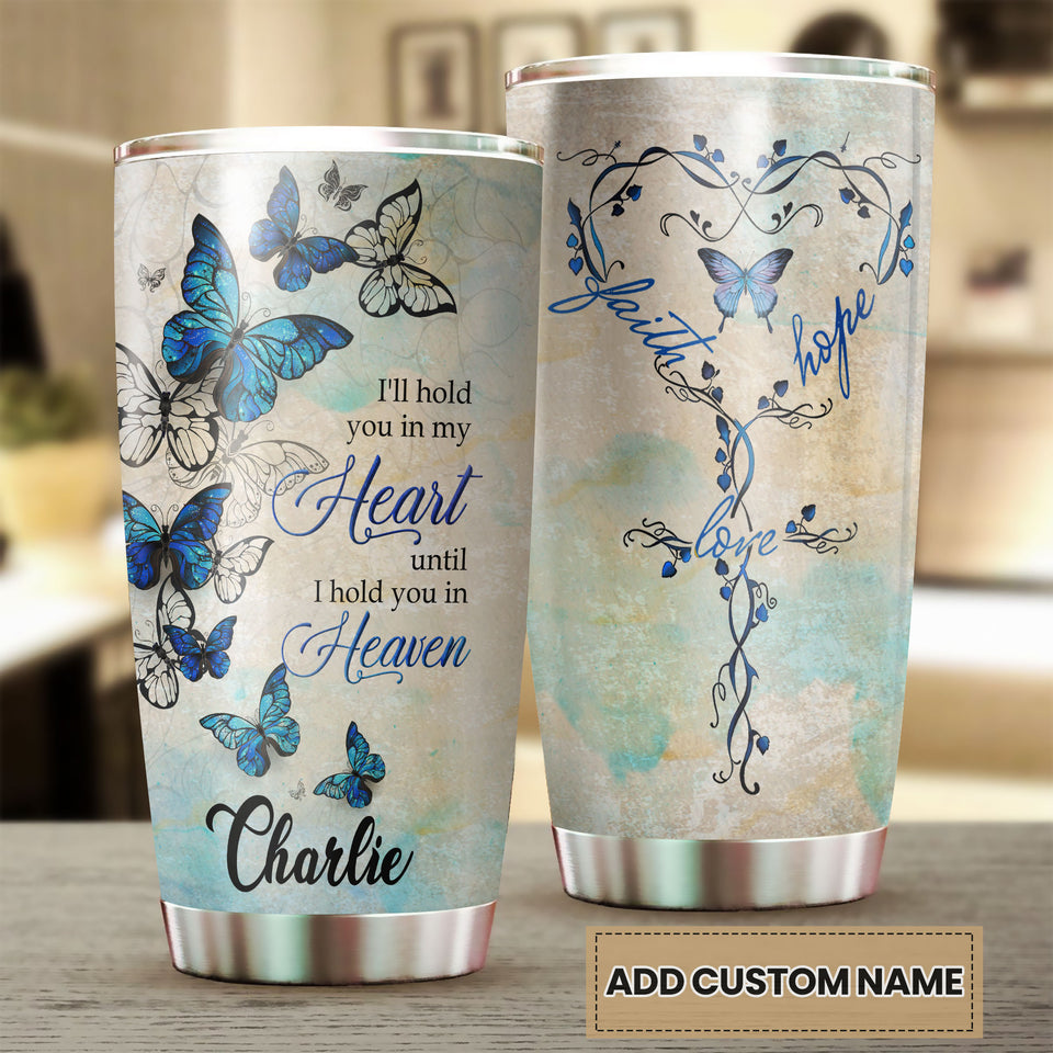 Camellia Personalized Butterfly Hold You In Heaven Stainless Steel Tumbler - Double-Walled Insulation Vacumm Flask - For Thanksgiving, Memorial Day, Christians, Christmas Gift