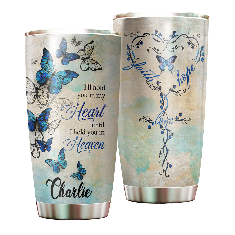 Camellia Personalized Butterfly Hold You In Heaven Stainless Steel Tumbler - Double-Walled Insulation Vacumm Flask - For Thanksgiving, Memorial Day, Christians, Christmas Gift