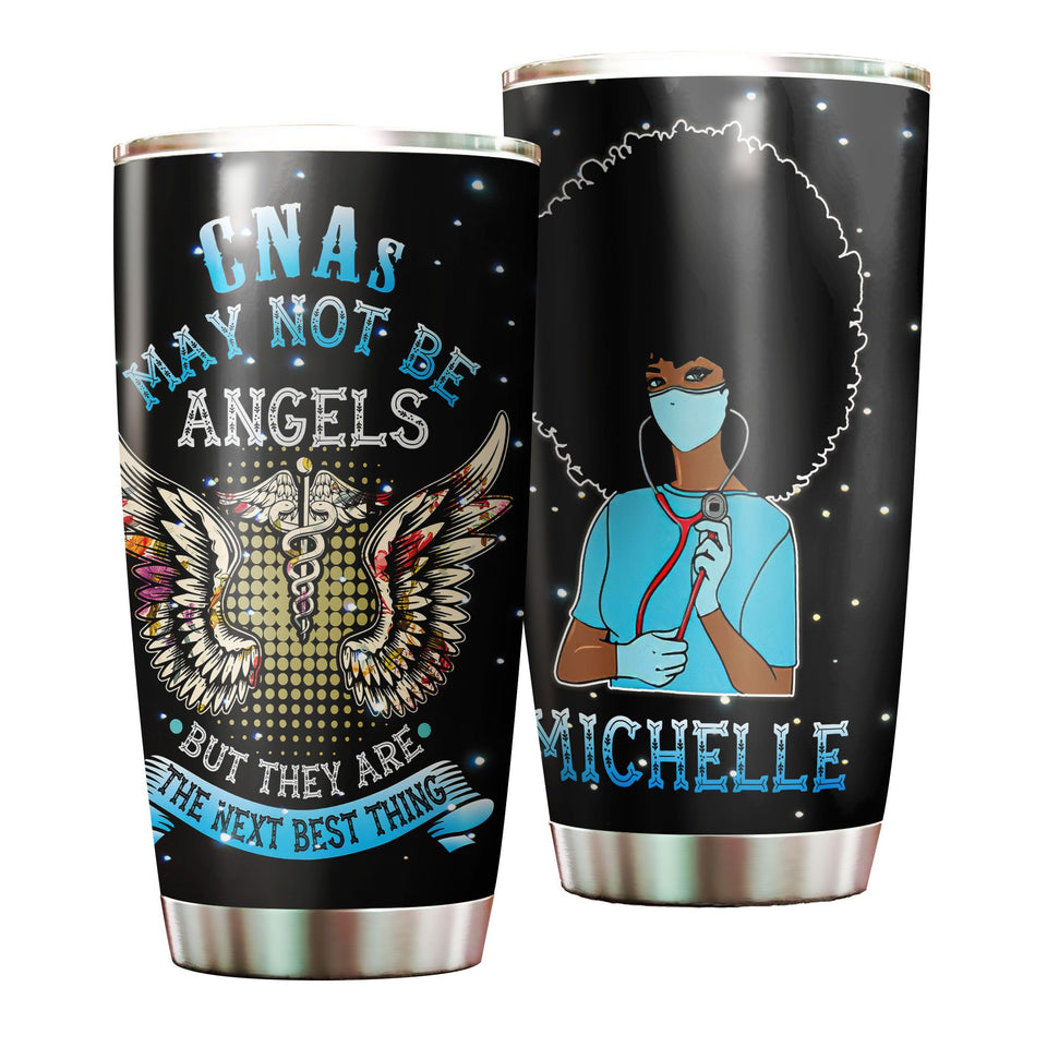 Camellia Personalized Black Nurse CNA May Not Be Angel Stainless Steel Tumbler - Double-Walled Insulation Vacumm Flask - Gift For Black Queen, International Women's Day, Hippie Girls