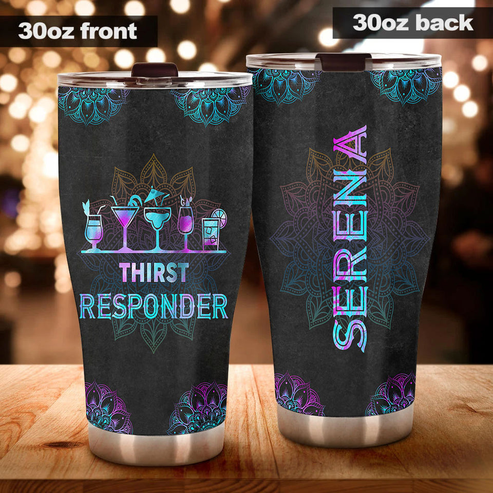 Camellia Personalized Mandala Bartender Thirst Responder Stainless Steel Tumbler-Sweat-Proof Double Wall Travel Cup With Lid Gift For Bartender