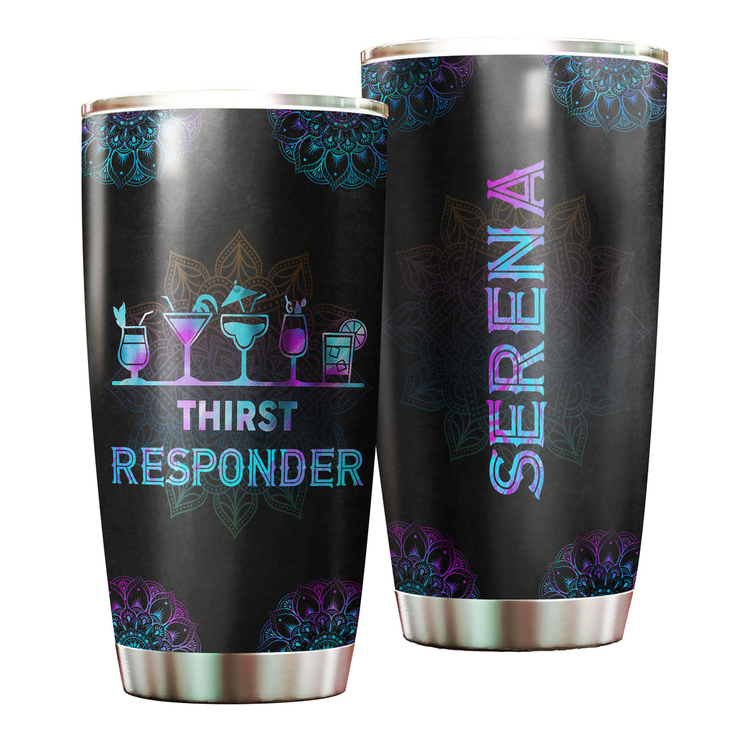 Camellia Personalized Mandala Bartender Thirst Responder Stainless Steel Tumbler-Sweat-Proof Double Wall Travel Cup With Lid Gift For Bartender