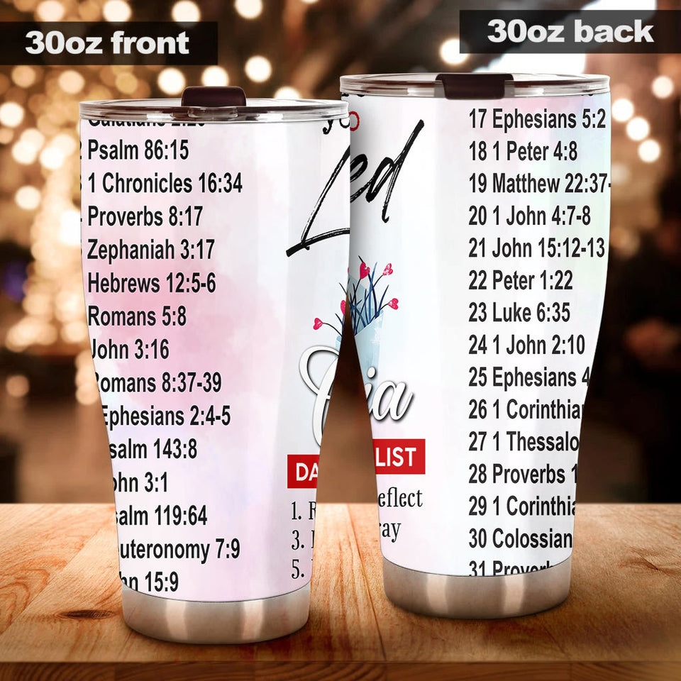 Camellia Personalized Bible List Stainless Steel Tumbler - Customized Double-Walled Insulation Travel Thermal Cup With Lid Gift Fot Christian