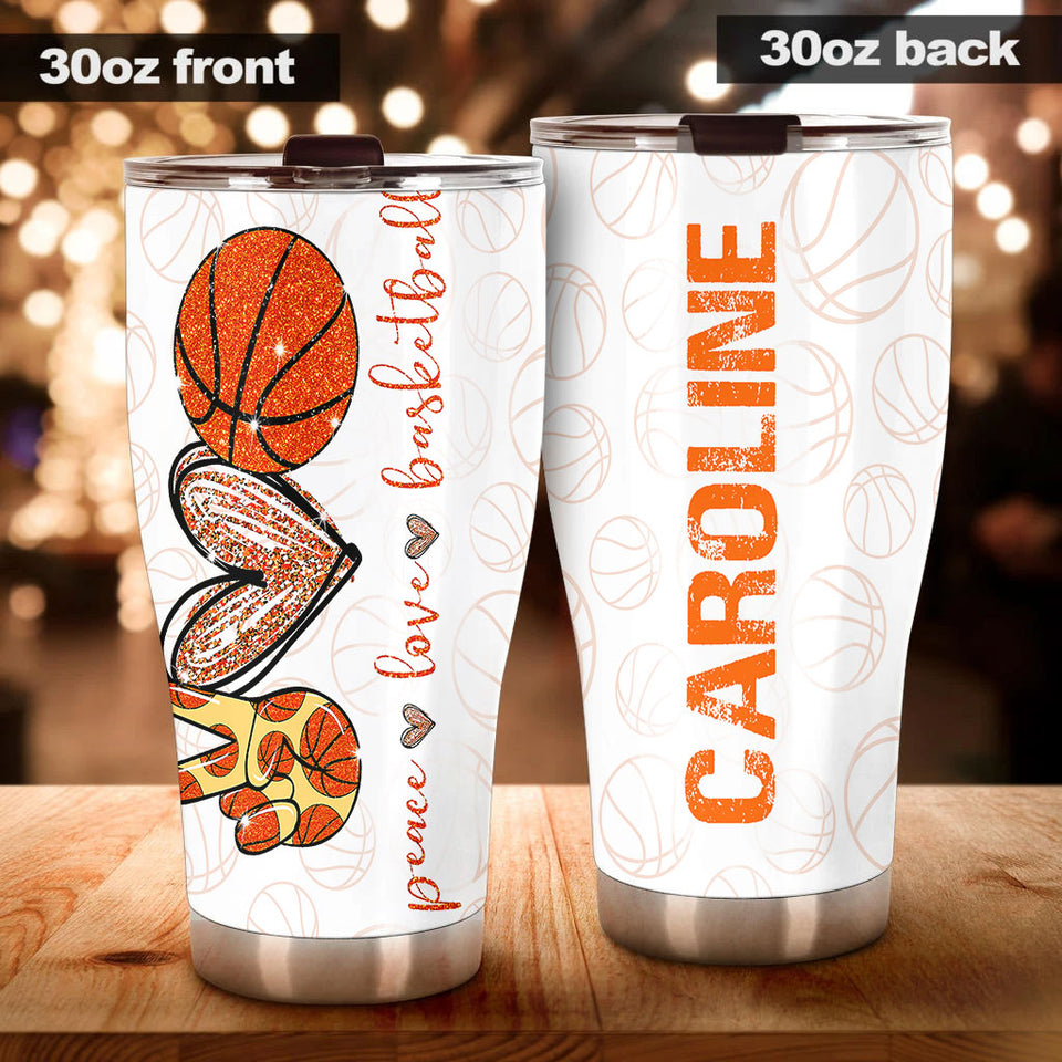 Camellia Persionalized Basketball Lover Stainless Steel Tumbler - Customized Double - Walled Insulation Travel Thermal Cup With Lid