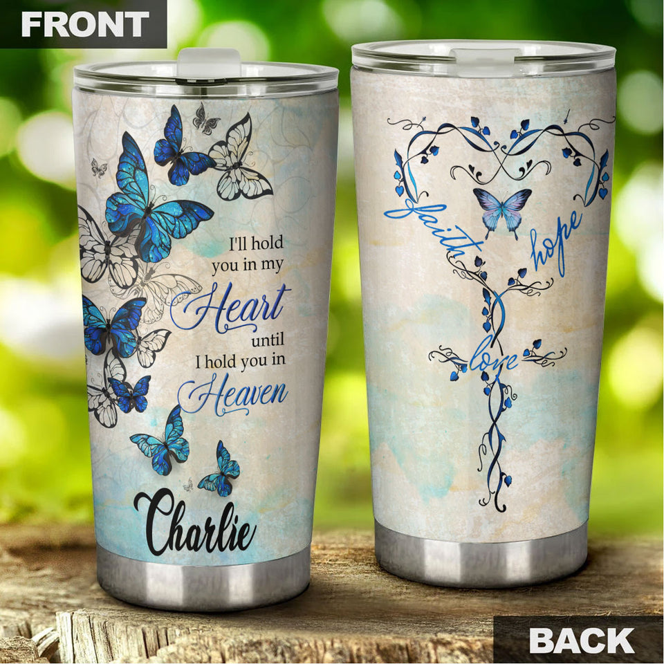 Camellia Personalized Butterfly Hold You In Heaven Stainless Steel Tumbler - Double-Walled Insulation Vacumm Flask - For Thanksgiving, Memorial Day, Christians, Christmas Gift