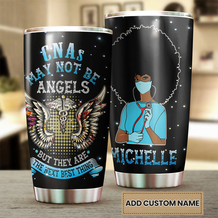 Camellia Personalized Black Nurse CNA May Not Be Angel Stainless Steel Tumbler - Double-Walled Insulation Vacumm Flask - Gift For Black Queen, International Women's Day, Hippie Girls