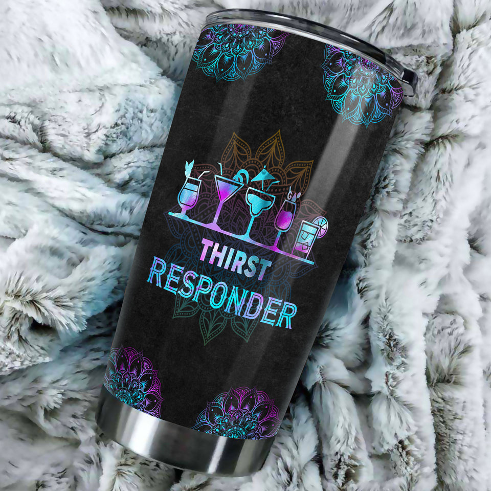 Camellia Personalized Mandala Bartender Thirst Responder Stainless Steel Tumbler-Sweat-Proof Double Wall Travel Cup With Lid Gift For Bartender